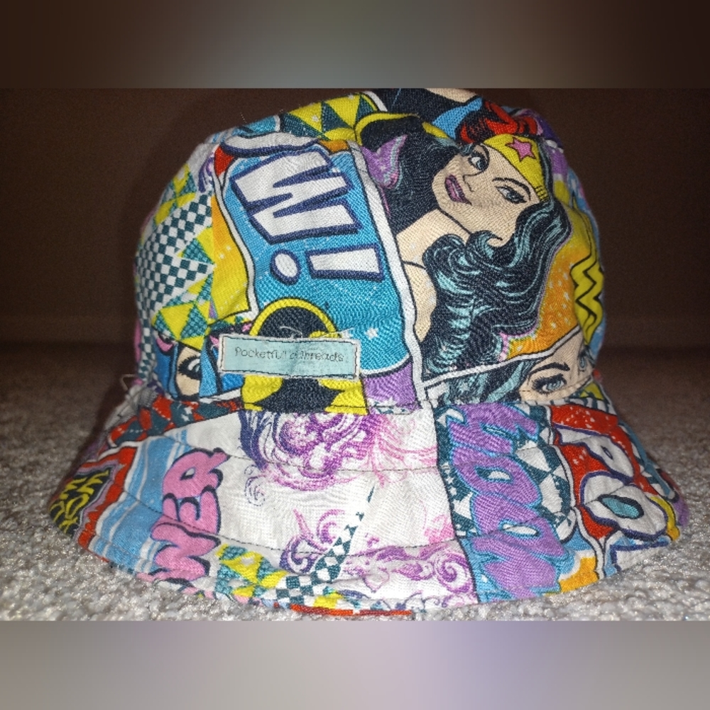 Pocketful of Threads - Reversible Wonder Woman ~ Handmade Patchwork Bucket Hat